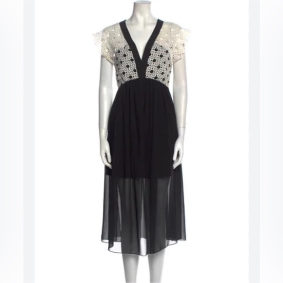 Sandro Paris Lace Trim Midi Dress in Black and White - Picture 9 of 15